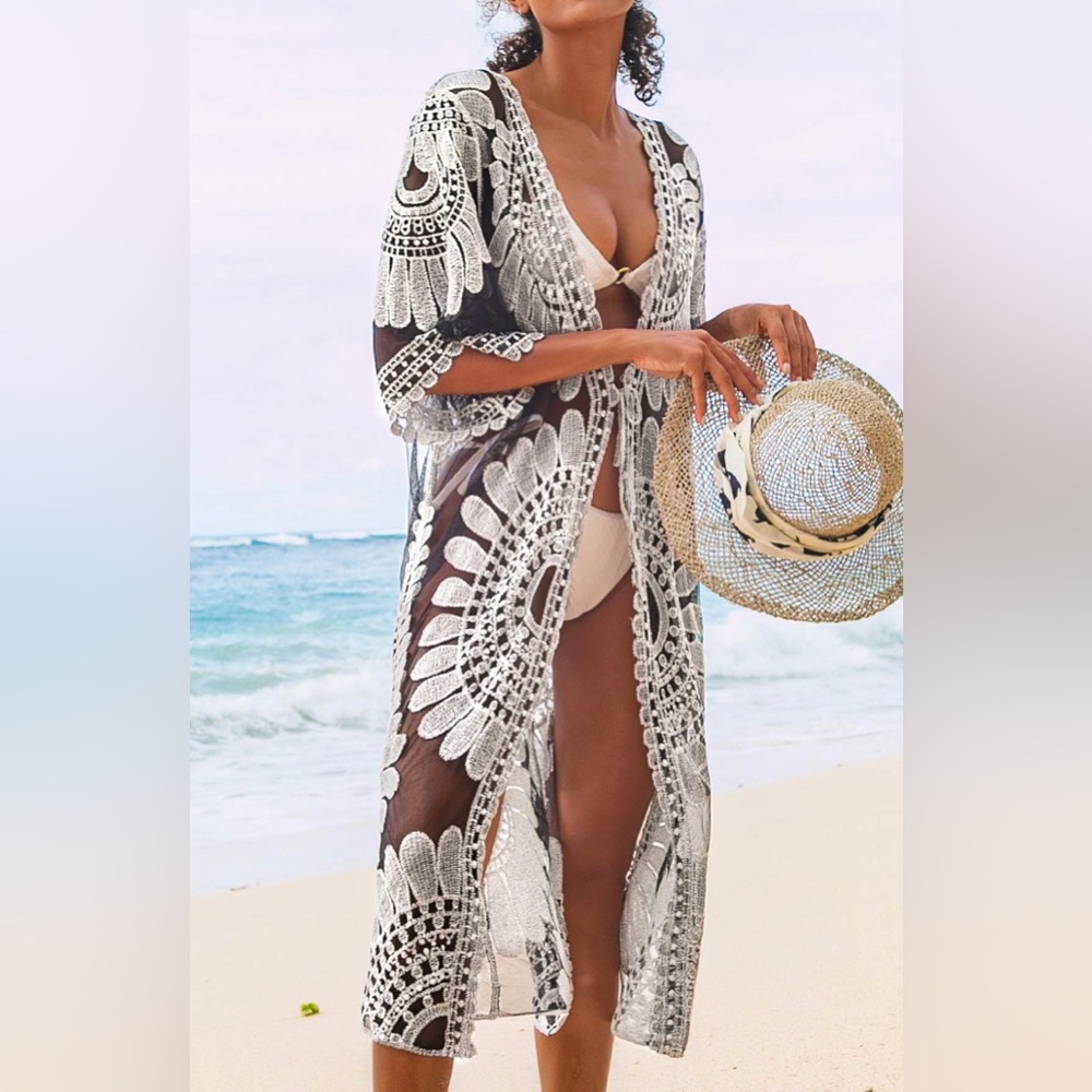 Cupshe Women’s Lace Sheer Cardigan Floral Crochet Bathing Suit Cover-Up